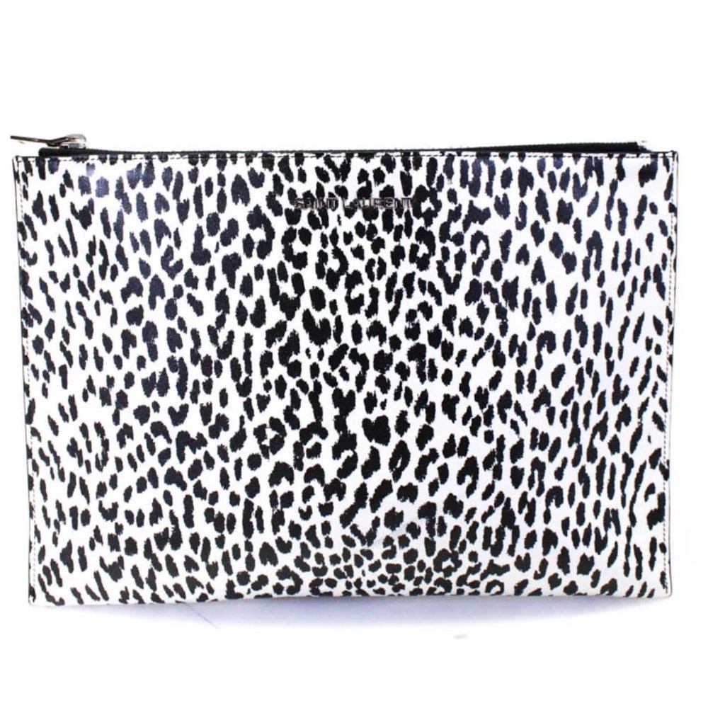 Saint Laurent White Black Cheetah Print Flat Clutch Bag - Picture 2 of 16